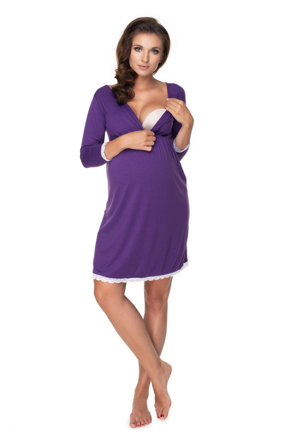 Tehotenská nočná košeľa s čipkovanou lemovkou dole model 0156 fialová