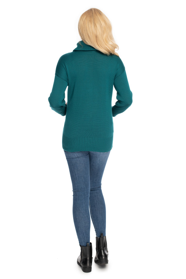 Klasický sveter s golierom model 70037 tyrkysový