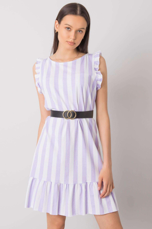 Pruhované volánové šaty Maude s opaskom farba lila+biela