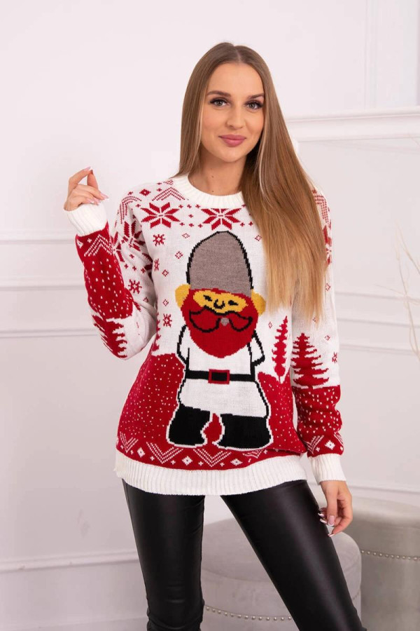Vianočný sveter s Mikulášom model 2021-23 farba ecru