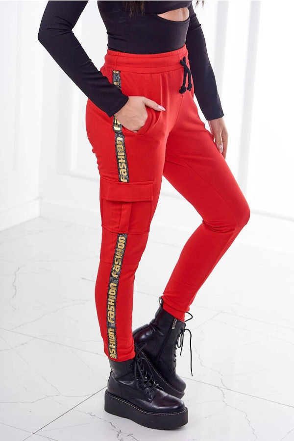 Kalhoty Cargo Fashion červené