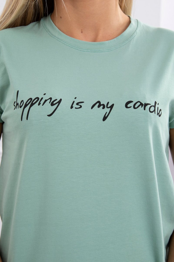 Tričko s nápisom Shopping is my cardio tmavé mentolové