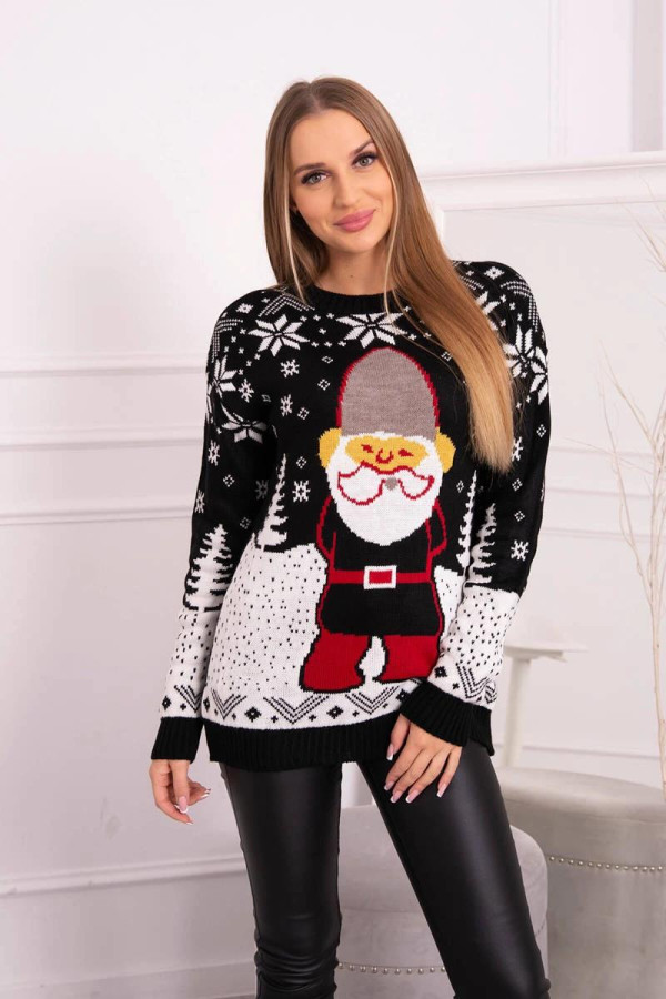 Vianočný sveter s Mikulášom model 2021-23 čierny