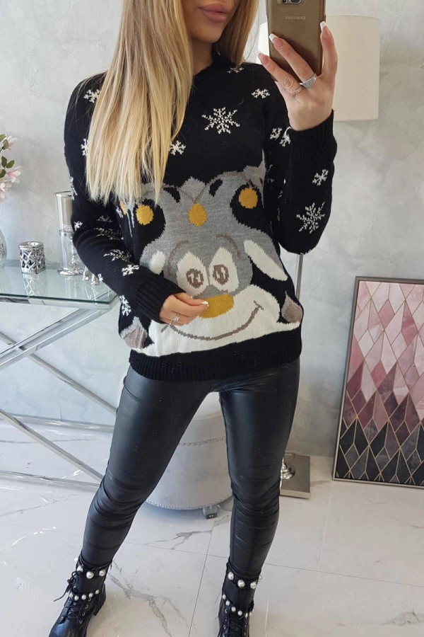 Vianočný sveter so sobmi model 2021-22 čierny