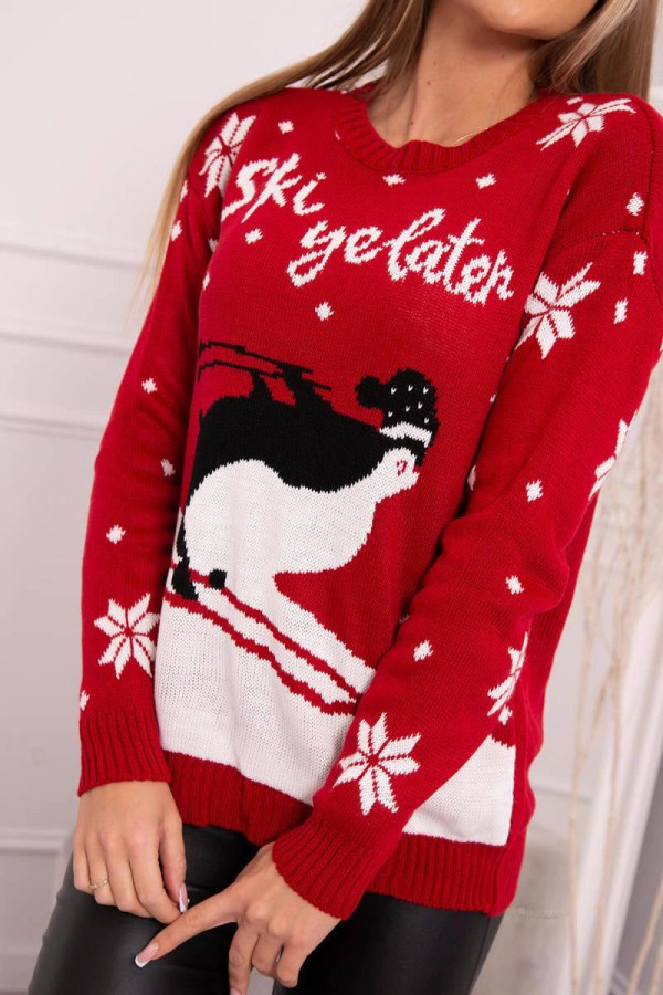 Vianočný sveter s tučniakom model 2021-21 červený