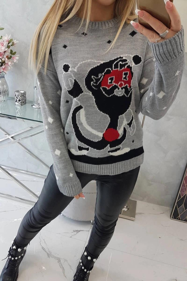 Vianočný sveter s Mikulášom model 2021-20 šedý