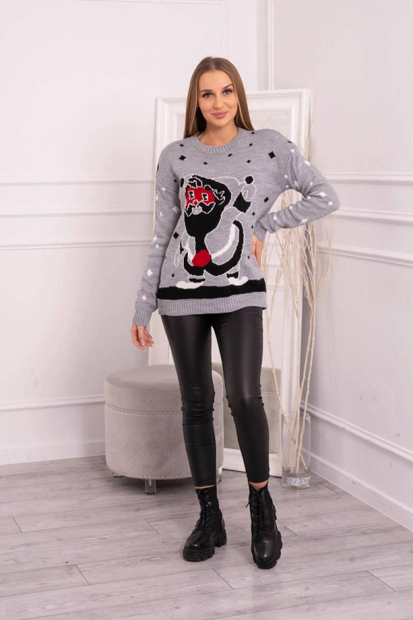 Vianočný sveter s Mikulášom model 2021-20 šedý