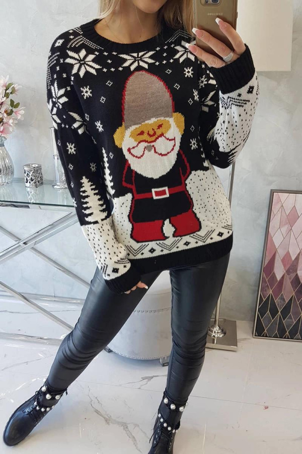 Vianočný sveter s Mikulášom model 2021-23 čierny
