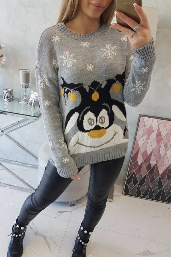 Vianočný sveter so sobmi model 2021-22 šedý