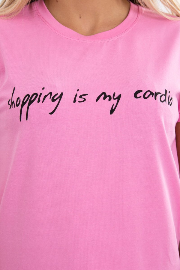 Tričko s nápisom Shopping is my cardio ružové