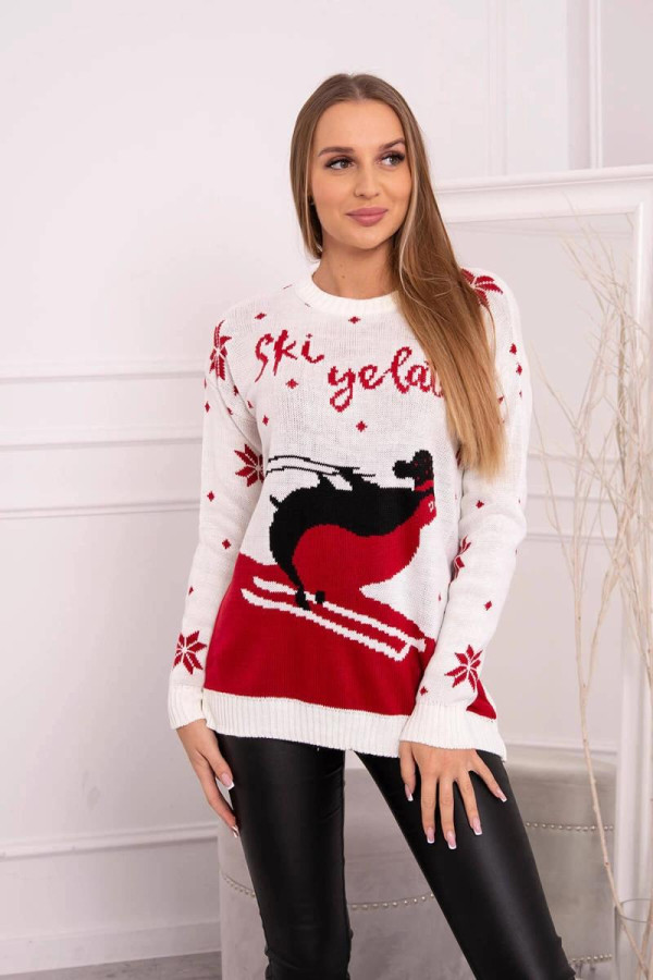 Vianočný sveter s tučniakom model 2021-21 farba ecru