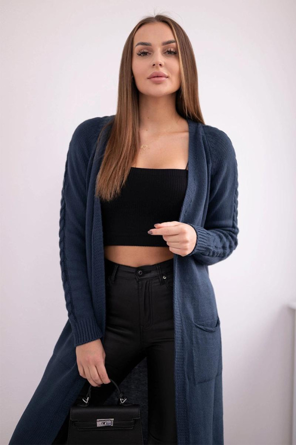Kardigánový sveter s vreckami model 2020-3 farba džínsová