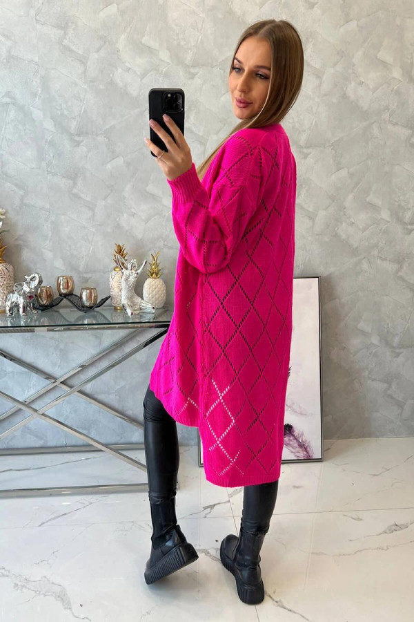 Kardigánový sveter s perforovaným vzorom model 2020-4 neónovo ružový