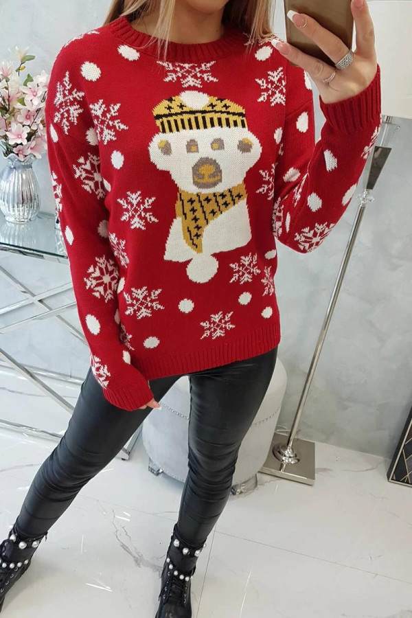 Vianočný sveter s medvedíkom model 2021-19 červený