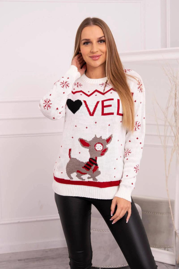 Vianočný sveter so sobíkom a nápisom Lovely farba ecru
