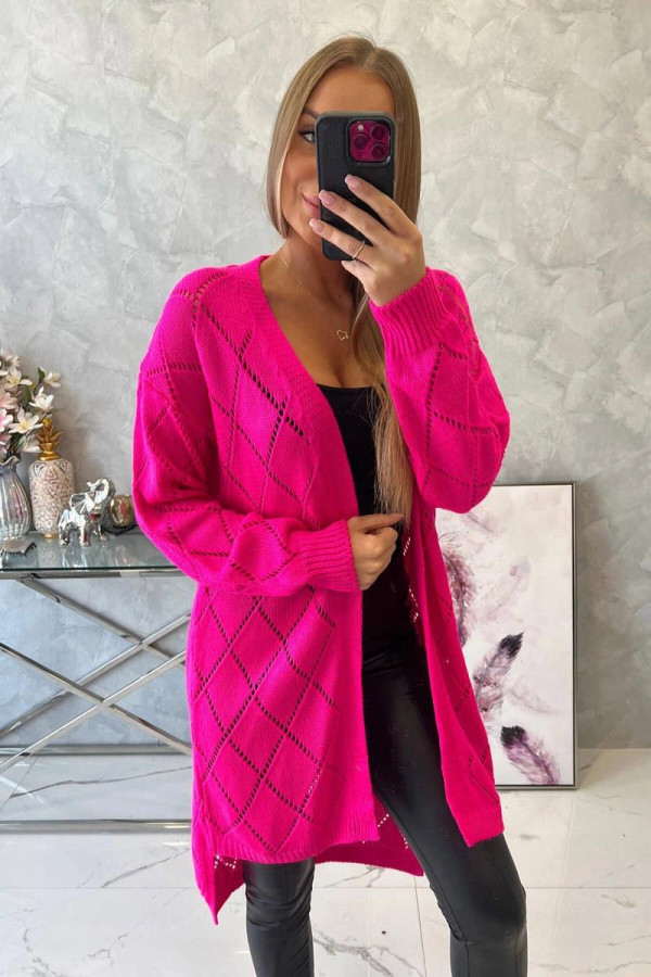 Kardigánový sveter s perforovaným vzorom model 2020-4 neónovo ružový