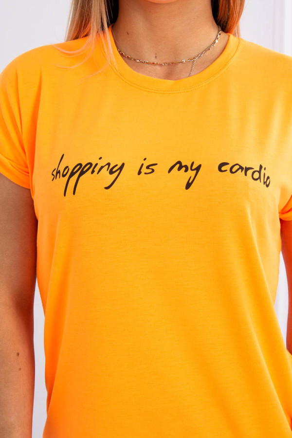 Tričko s nápisom Shopping is my cardio neónovo oranžové