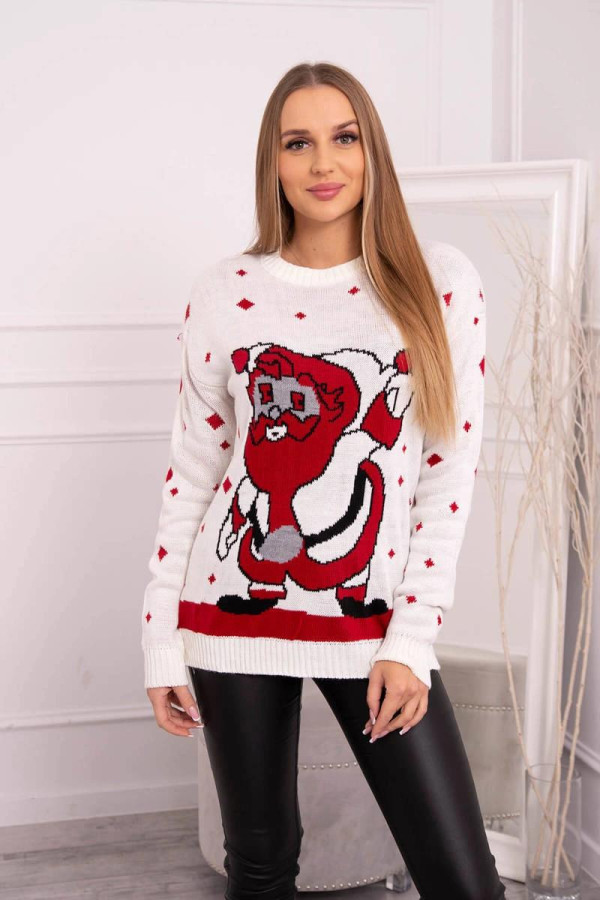 Vianočný sveter s Mikulášom model 2021-20 farba ecru