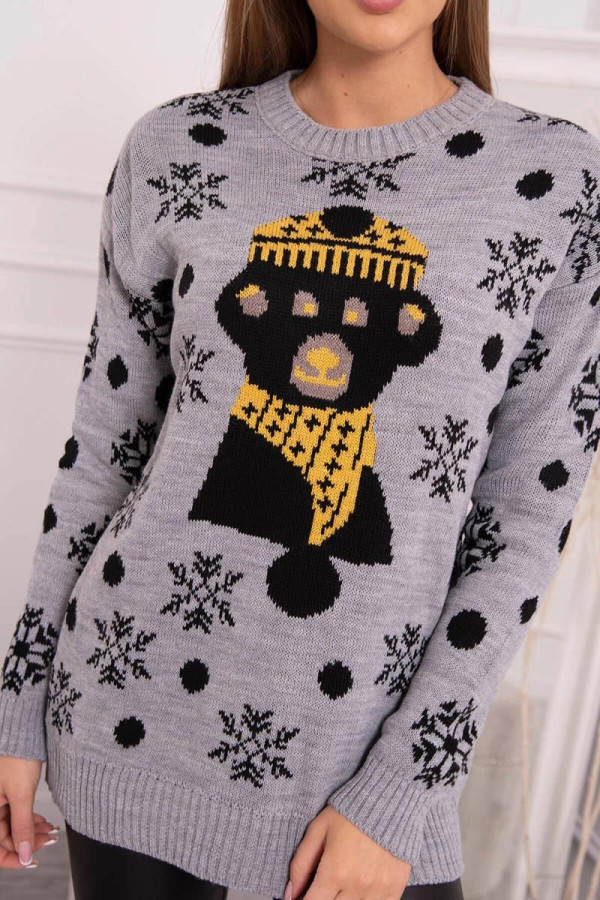 Vianočný sveter s medvedíkom model 2021-19 šedý